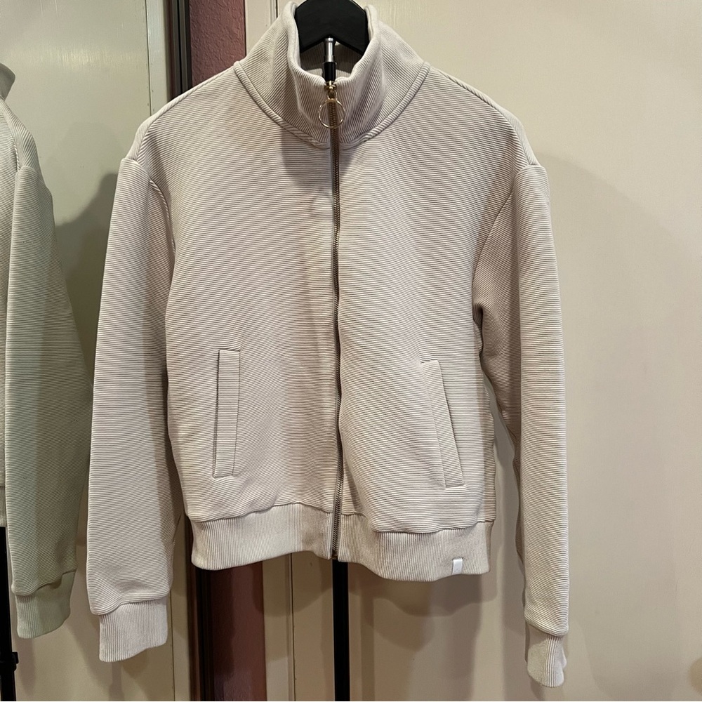 Varley Cream Zip-Up Bomber Jacket